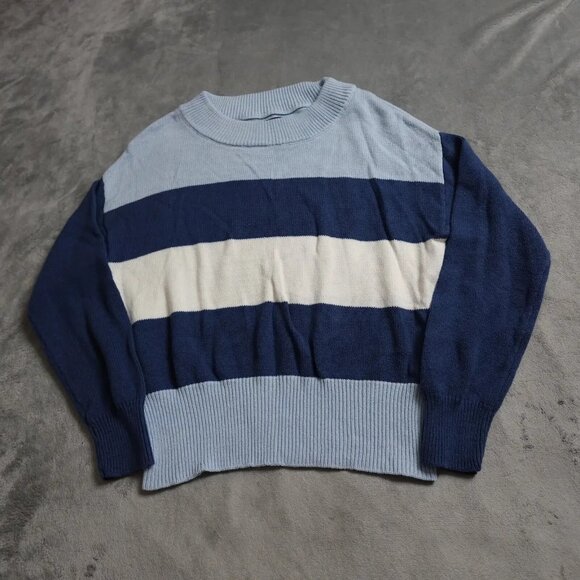 Lucky Brand Sweater Men's S/P Blue White Striped Colorblock Crew Neck Pullover - Picture 1 of 7